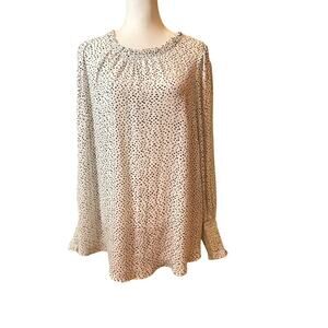 Carolina Belle White Black Dots Ruffle Neck Blouse Plus 2X
